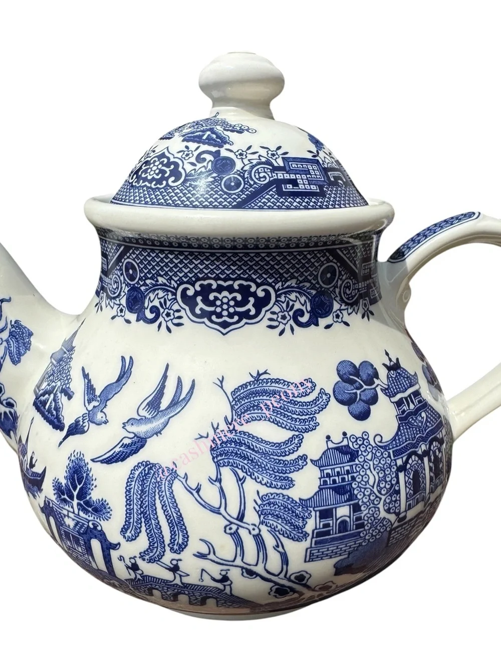 Churchill England Vintage Blue Willow Porcelain Teapot Collectible
